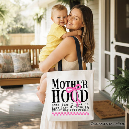 Motherhood Coquette Pink Bow Tote Bag, Retro Checkered Gift Shopper - Dashing Nova