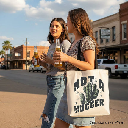 Not a Hugger Tote Bag With Cactus, Funny Retro Gift Shopper for Sarcastic Girls - Dashing Nova