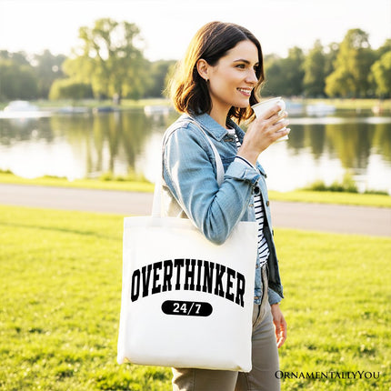 Over Thinker 24/7 Tote Bag, Minimalist Collegiate Gift Shopper for Tired Women - Dashing Nova