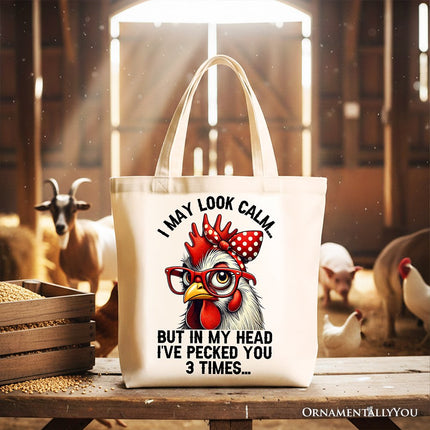 Pecking Chicken Tote Bag, Red Glasses and Bow White Gift Shopper for Sassy Women - Dashing Nova