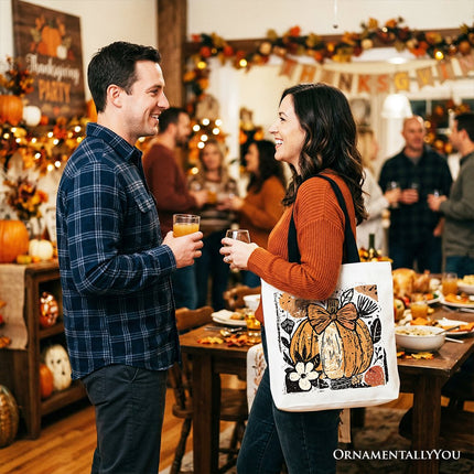 Pumpkin Fall Floral Tote Bag, Thanksgiving Coquette Bow Gift Shopper - Dashing Nova