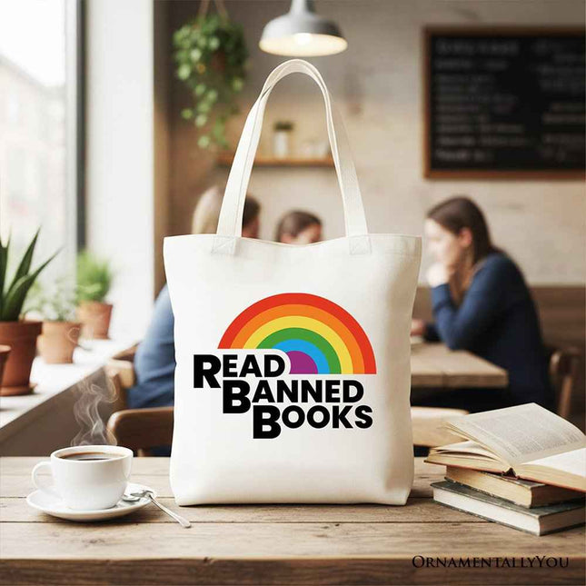Read Banned Books Rainbow Canvas Tote Bag, Book Lover Gift Shopper
