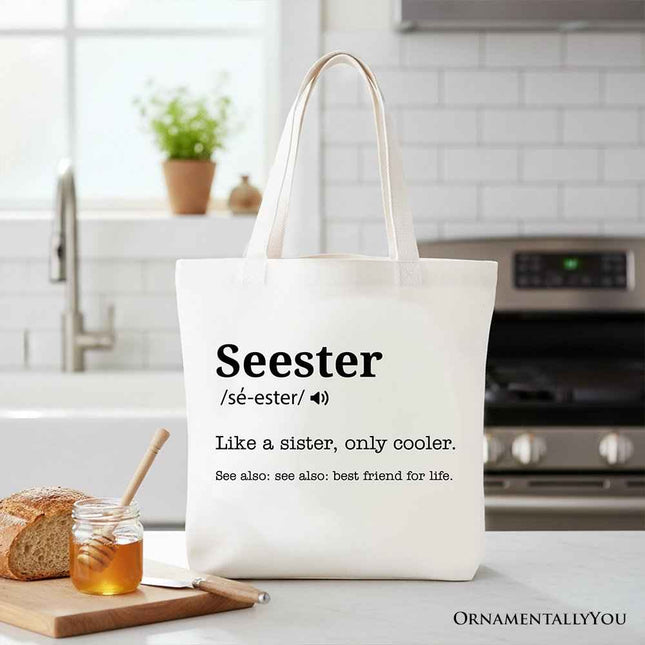 Seester Definition Canvas Tote Bag, Funny Gift Shopper for Cool and Close Sisters