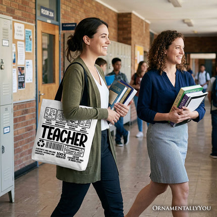 Teacher Label Tote Bag, Funny Barcode Gift Shopper for Dedicated Educators - Dashing Nova