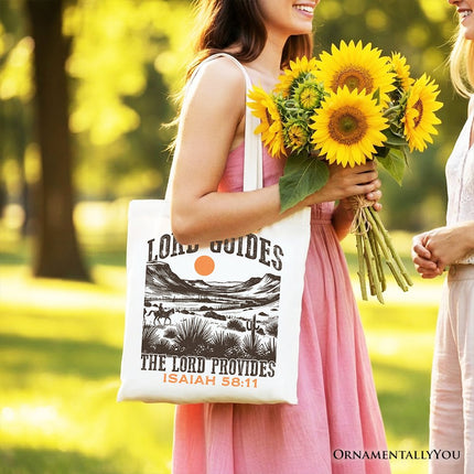 The Lord Provides Christian Tote Bag, Retro Western Desert Worship Gift Shopper - Dashing Nova