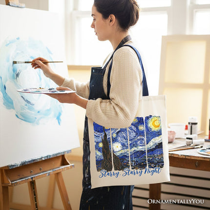 Vincent Van Gogh The Starry Night Canvas Tote Bag, Famous Painting Gift Shopper