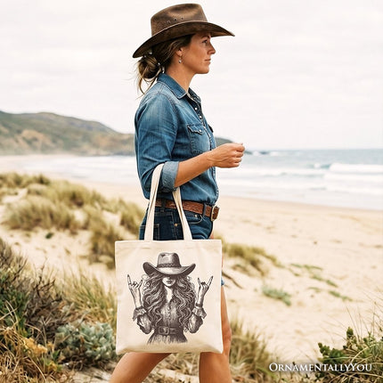 Western Cowgirl Rocker Tote Bag, Country Rodeo Style Gift Shopper - Dashing Nova
