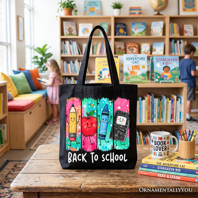 Brushstroke Back to School Tote Bag, Apple Pencil Notebook Gift Shopper for Teachers - Dashing Nova