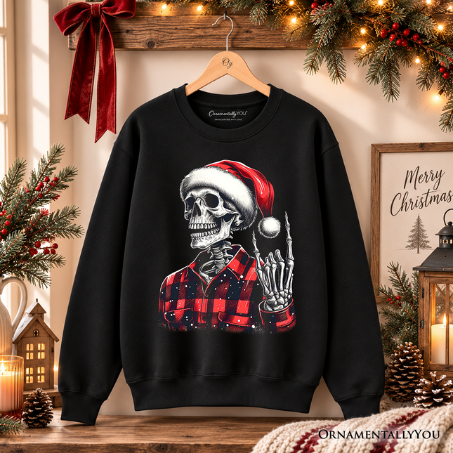 Buffalo Plaid Christmas Skeleton Sweatshirt, Brutal Guys Sweater - Dashing Nova
