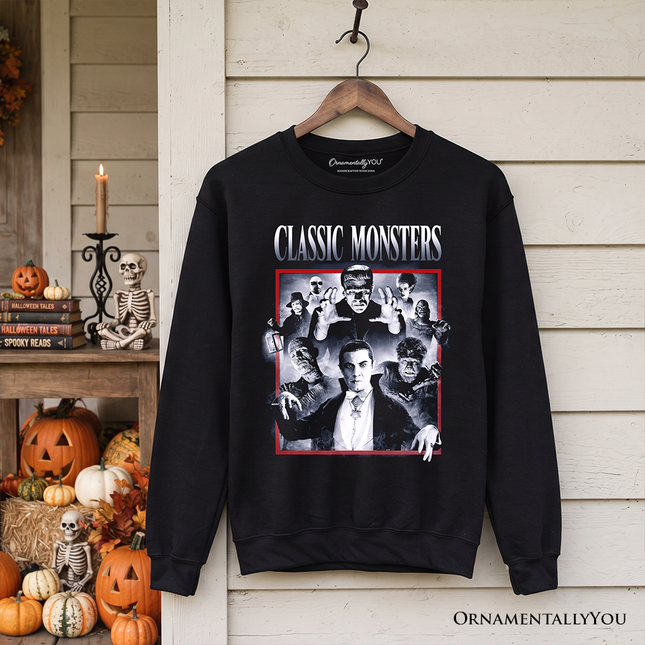 Classic Monsters Black and White Sweatshirt, Retro Vintage Horror Sweater - Dashing Nova