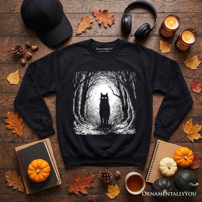Haunted Forest Black Cat Sweatshirt, Spooky Halloween Night Sweater - Dashing Nova