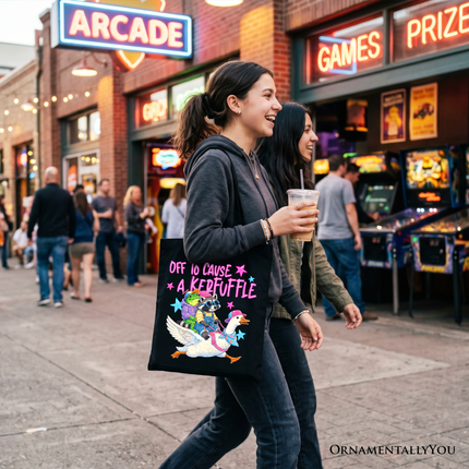 Off To Cause A Kerfuffle Tote Bag, Frog Raccoon Goose Funny Animal Gift Shopper - Dashing Nova