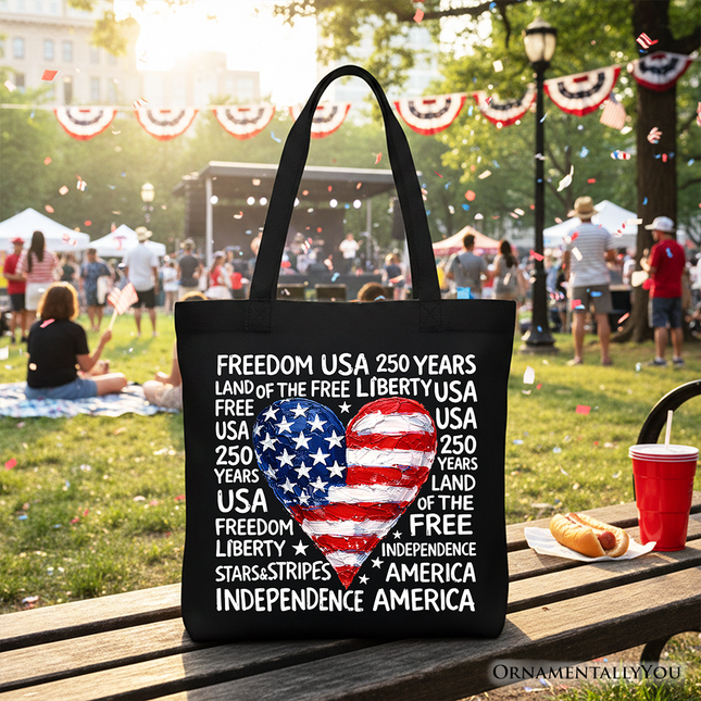 USA 250 Heart Patriotic Tote Bag, Retro 4th of July Gift Shopper - Dashing Nova