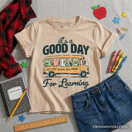 Kids Vintage Good Day for Learning School Bus T-Shirt, Back to School Youth Tee for Student - Dashing Nova