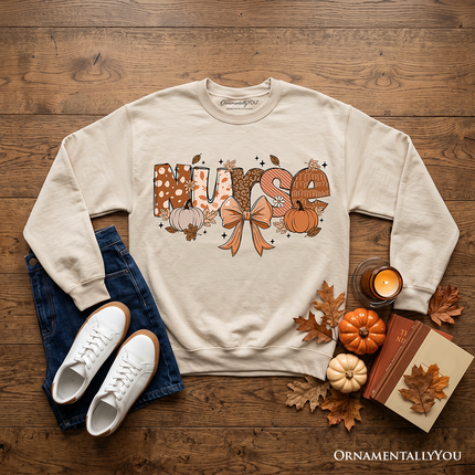 Nurse Coquette Autumn Sweatshirt, Cozy Fall Pumpkins Sweater for Healthcare Heroes