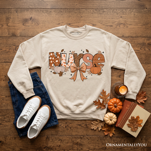 Nurse Coquette Autumn Sweatshirt, Cozy Fall Pumpkins Sweater for Healthcare Heroes - Dashing Nova