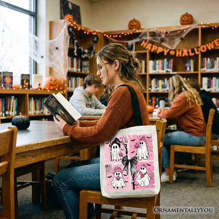 Pink Halloween Ghost Tote Bag, Coquette Spooky Season Gift for Girly Aesthetic - Dashing Nova