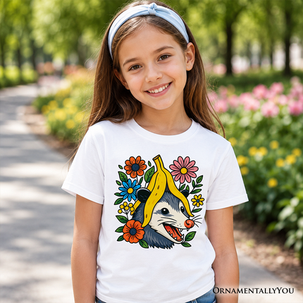Banana Possum Floral Kids T-Shirt, Funny Animal Tee for Youth Girls - Dashing Nova