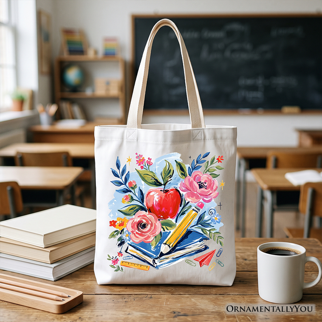 Boho Floral Teacher Tote Bag, Watercolor Back to School Gift Shopper - Dashing Nova