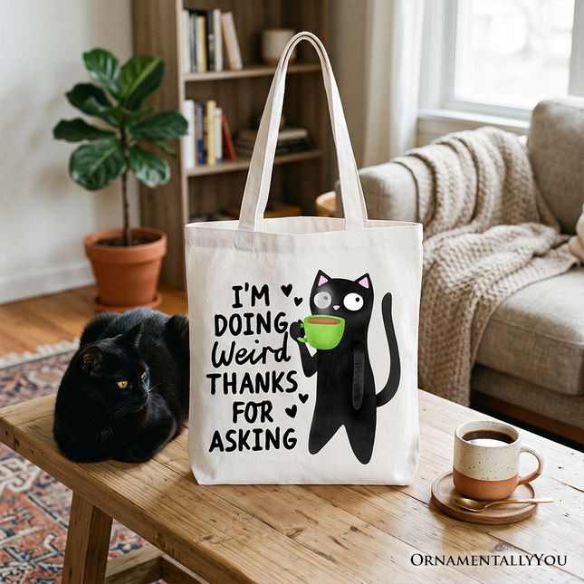Coffee Black Cat Cute Tote Bag, I’m Doing Weird Funny Phrase Gift Shopper - Dashing Nova