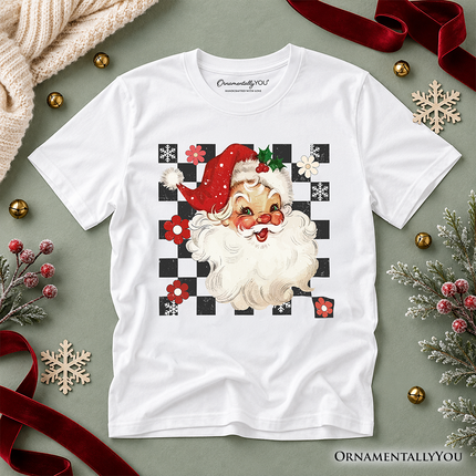 Kids Checkered Santa Claus Vintage T-Shirt, Retro Merry Christmas Youth Tee - Dashing Nova