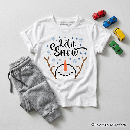 Kids Let It Snow Snowman T-Shirt, Snowflakes Minimalist Youth Tee for Winter Holiday Season - Dashing Nova
