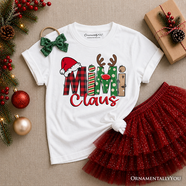 Kids Mimi Claus Retro Christmas T-Shirt, Matching Family Holiday Youth Tee - Dashing Nova