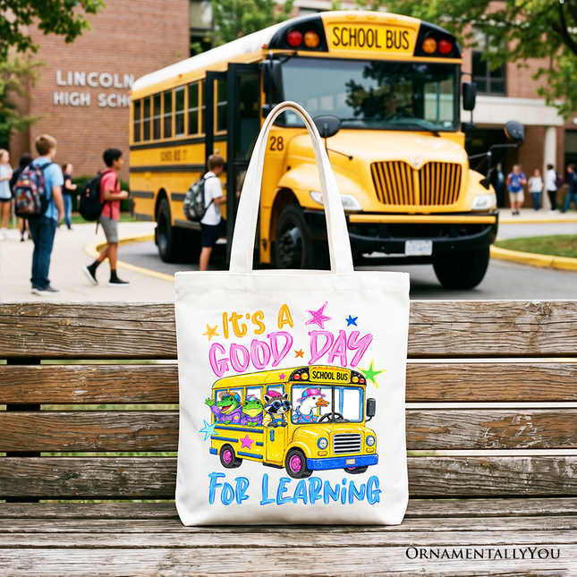 School Bus Good Day for Learning Tote Bag, Funny Back to School Gift Shopper - Dashing Nova