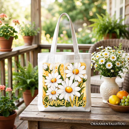 Summer Vibes Daisy Brushstroke Flowers Tote Bag, Aesthetic Gift Shopper - Dashing Nova