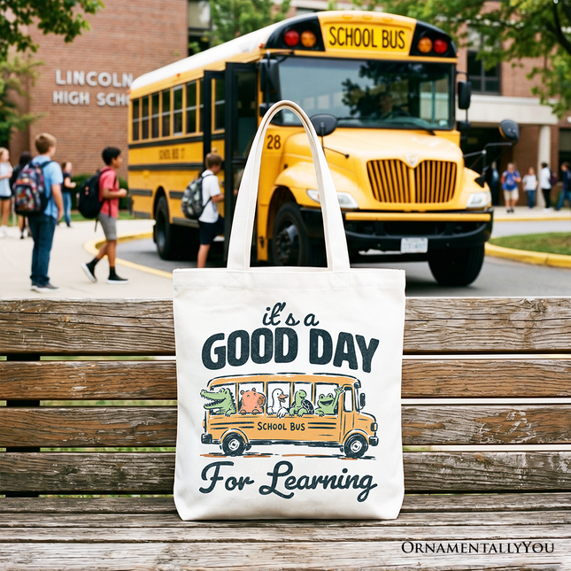 Vintage Good Day for Learning School Bus Tote Bag, Back to School Gift Shopper - Dashing Nova