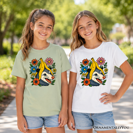 Banana Possum Floral Kids T-Shirt, Funny Animal Tee for Youth Girls - Dashing Nova