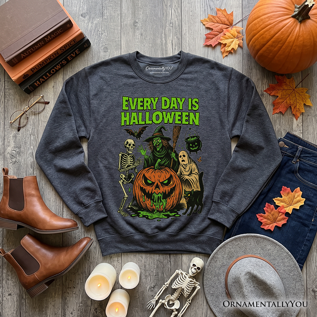 Every Day Is Halloween Sweatshirt, Vintage Pumpkin Witch Spooky Sweater for Eternal Spook Enthusiasts - Dashing Nova