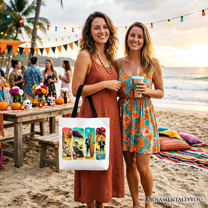 Frankenstein's Beach Vacation Tote Bag, Retro Neon Surf Style Gift Shopper for Horror Fans with Summer Vibes - Dashing Nova
