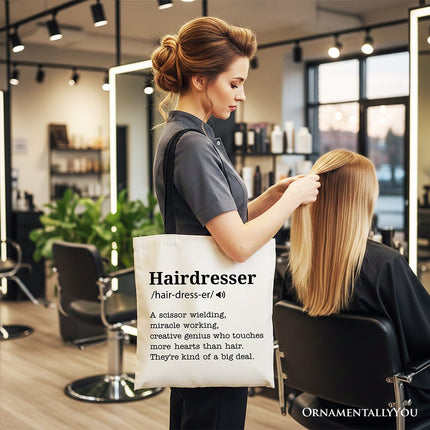 Hairdresser Definition Canvas Tote Bag, Funny Gift Shopper for Creative and Talented Stylists - Dashing Nova