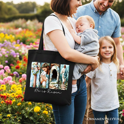 He Is Risen Christian Brushstroke Canvas Tote Bag, Festive Easter Gift Shopper - Dashing Nova