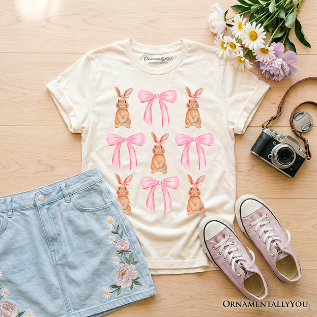 Kids Coquette Bunny Pink Bow Easter T-Shirt, Cute Girly Bunny Spring Tee for Youth - Dashing Nova