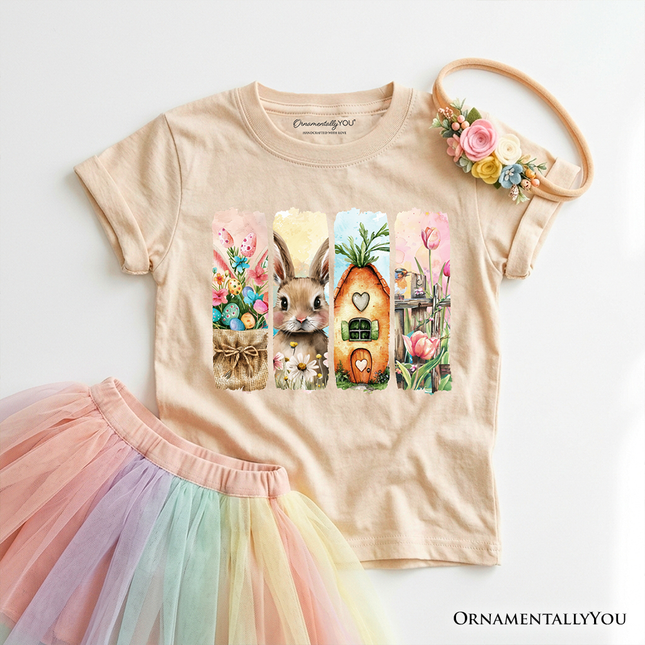 Kids Easter Bunny Floral Brushstroke T-Shirt, Spring Pastel Coquette Tee for Youth - Dashing Nova