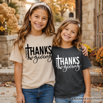 Kids Happy Thanksgiving Minimalist T-Shirt, Christian Religious Fall Tee for Youth - Dashing Nova