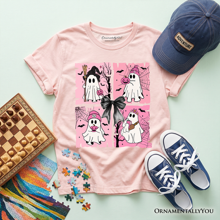 Kids Pink Halloween Ghost T-Shirt, Coquette Spooky Season Tee for Youth - Dashing Nova
