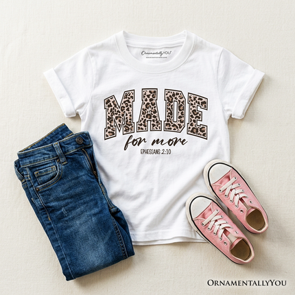 Made For More Kids Christian T-Shirt, Ephesians 2:10 Leopard Faith Bible Verse Easter Tee for Youth - Dashing Nova