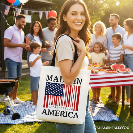 Made In America Bar Code Flag Tote Bag, Patriotic 1776 USA 250th Anniversary Gift Shopper - Dashing Nova