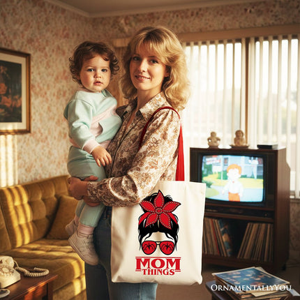 Mom Things Messy Bun Retro Canvas Tote Bag, Red Bandana Glasses Family Matching Gift Shopper - Dashing Nova