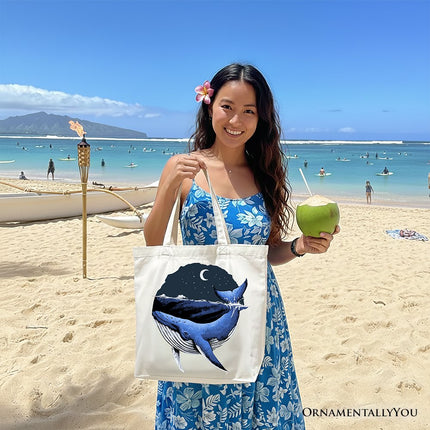 Moonlit Whale Vintage Tote Bag, Night Ocean Retro Gift Shopper - Dashing Nova