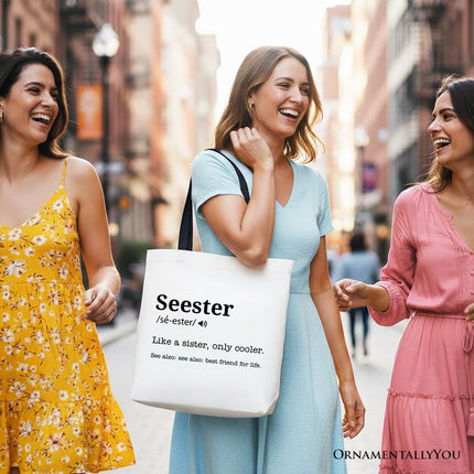 Seester Definition Canvas Tote Bag, Funny Gift Shopper for Cool and Close Sisters - Dashing Nova