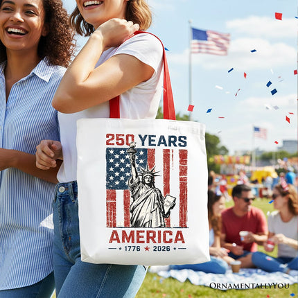 Statue of Liberty America Flag 250 Years Tote Bag, 4th of July USA Patriotic 1776–2026 Gift Shopper - Dashing Nova