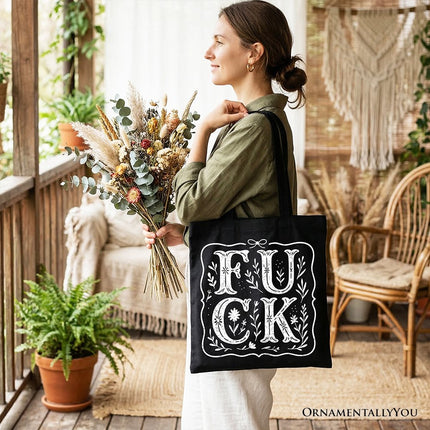Sweary Wildflower Adult Humor Tote Bag, Western Boho Sassy Gift Shopper - Dashing Nova