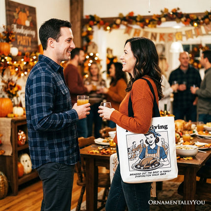 Thanksgiving Family Dysfunction Retro Tote Bag, Funny Holiday Humor Gift Shopper for Sarcastic Families - Dashing Nova
