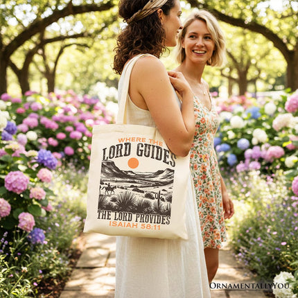 The Lord Provides Christian Tote Bag, Retro Western Desert Worship Gift Shopper - Dashing Nova