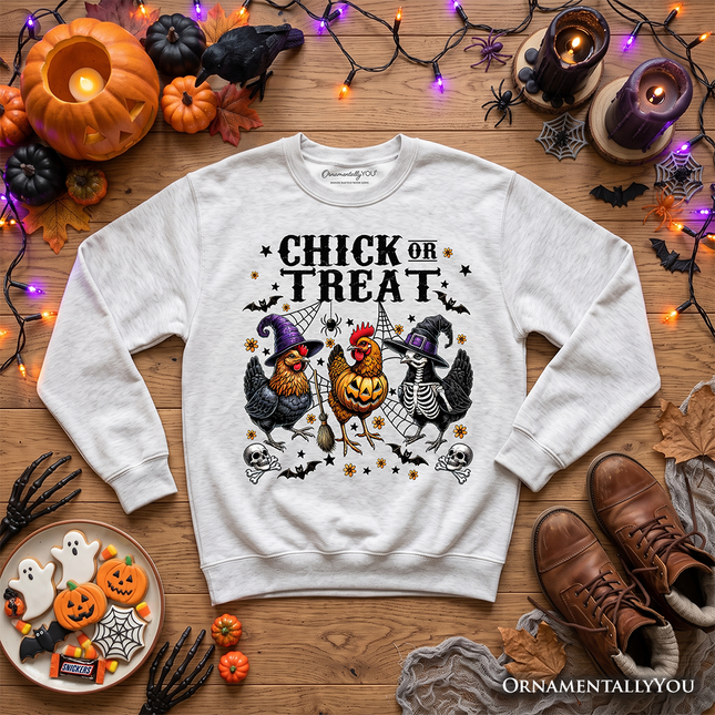 Chick or Treat Chicken Sweatshirt, Funny Farmhouse Halloween Sweate - Dashing Nova