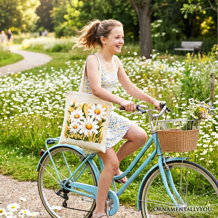 Summer Vibes Daisy Brushstroke Flowers Tote Bag, Aesthetic Gift Shopper - Dashing Nova